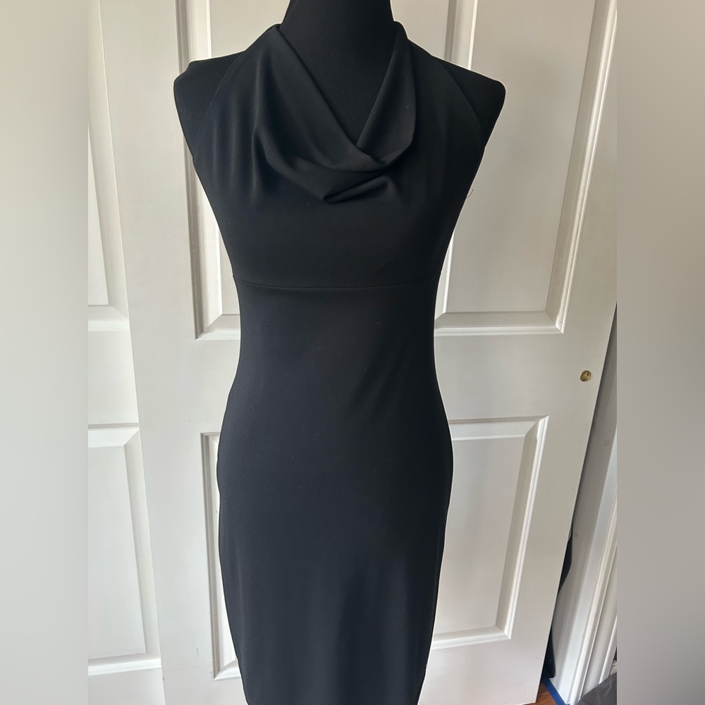 Y2K Sophisticated Black Halter Backless Dress Small